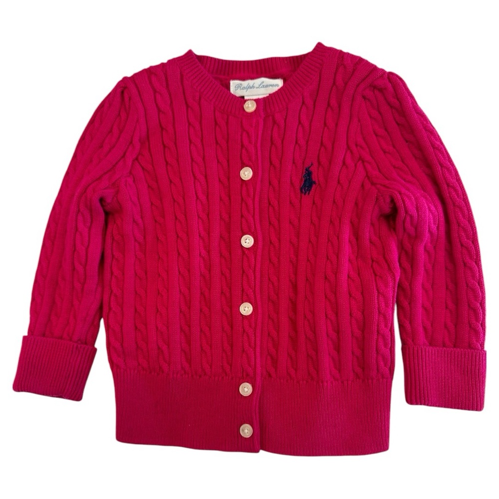 Ralph Lauren pink cotton cardigan sweater in a size 9 month.